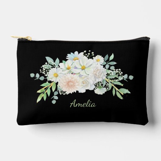 Niedliches, schlichtes Schwarz mit Blume Zubehörtasche (Vorderseite)