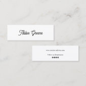 Niedliches Schlichtes White Script Social Media-Ne Mini Visitenkarte (Vorne/Hinten)