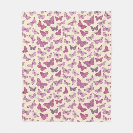 Niedliches Schmetterlingsmuster auf Beige Fleecedecke (Vorderseite)