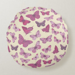 Niedliches Schmetterlingsmuster auf Beige Rundes Kissen