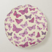 Niedliches Schmetterlingsmuster auf Beige Rundes Kissen (Rückseite)