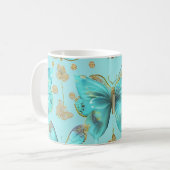 Niedliches Schmetterlingsmuster auf blauem Hinterg Kaffeetasse (Vorderseite Links)