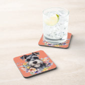 Niedliches Schnauzer-Portrait mit Blume Getränkeuntersetzer (Rechte Seite)