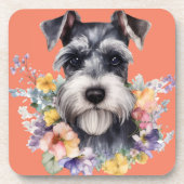 Niedliches Schnauzer-Portrait mit Blume Getränkeuntersetzer (Vorderseite)