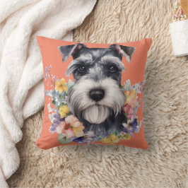 Niedliches Schnauzer-Portrait mit Blume Kissen