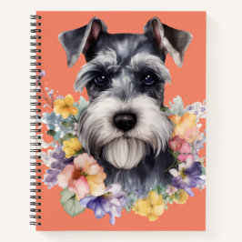 Niedliches Schnauzer-Portrait mit Blume Notizblock