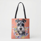 Niedliches Schnauzer-Portrait mit Blume Tasche (Vorderseite)