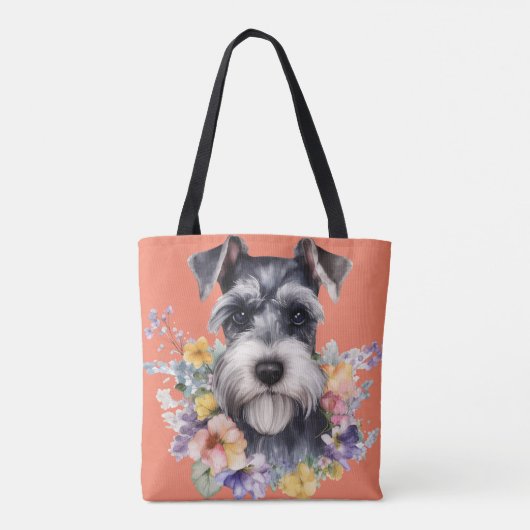 Niedliches Schnauzer-Portrait mit Blume Tasche (Rückseite)