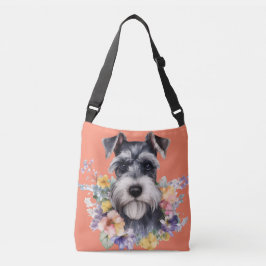 Niedliches Schnauzer-Portrait mit Blume Tragetaschen Mit Langen Trägern