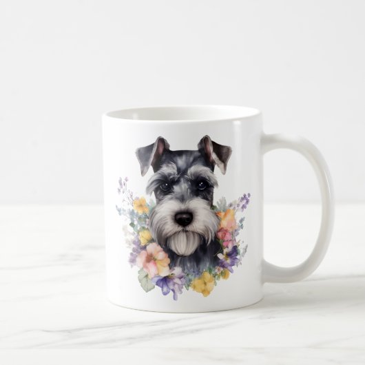 Niedliches Schnauzer-Portrait mit Flown Kaffeetasse (Rechts)