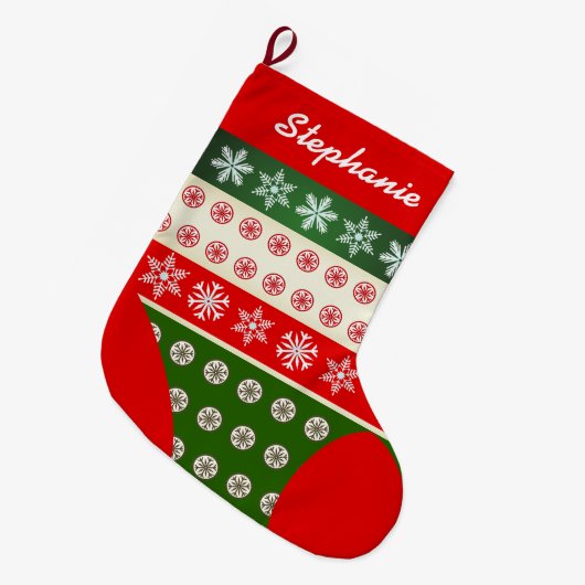 Niedliches Schneeflocke-Muster Großer Weihnachtsstrumpf (Vorderansicht (hängend))