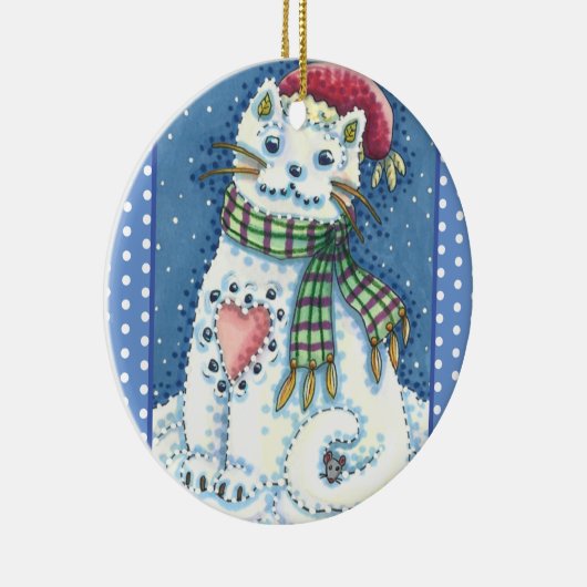 NIEDLICHES SCHNEEKOCHT, KATZE UND MAUSSCHNEE KERAMIK ORNAMENT (Rechts)