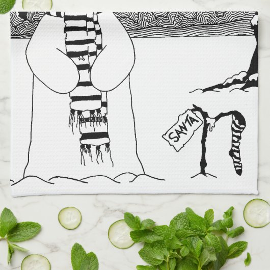 Niedliches Schneemann-Design Schwarzweiß Weihnacht Geschirrtuch (Gefaltet)