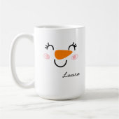 Niedliches Schneemann-Gesicht mit Botschaft aus de Kaffeetasse (Links)