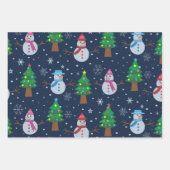 Niedliches Schneemann-Muster mit Weihnachtsbäumen Geschenkpapier Set (Vorderseite 2)