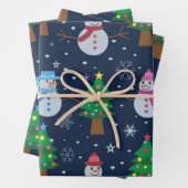 Niedliches Schneemann-Muster mit Weihnachtsbäumen Geschenkpapier Set (Beispiel)