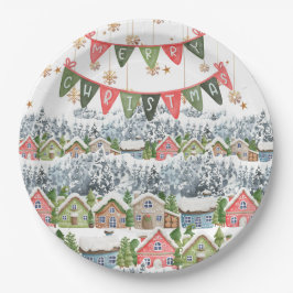 Niedliches Schneeweihdorf Pappteller