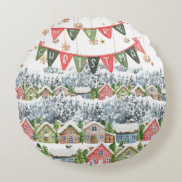 Niedliches Schneeweihdorf Rundes Kissen