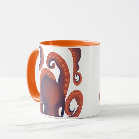 Niedliches schüchternes Orange Peeking Octopus Sea Tasse (Vorderseite Links)