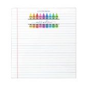 Niedliches Schulbuch mit einem Hinweis des Lehrers Notizblock (Vorderseite)