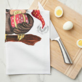 Niedliches Schüssel in Weihnachtsmütze und Geschen Geschirrtuch (Viertel Falte)