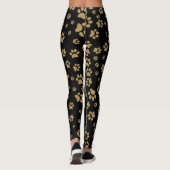 Niedliches Schwarz-Alt-Gold-Paw-Druckmuster Leggings (Rückseite)