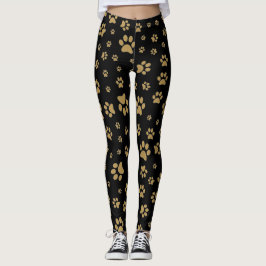 Niedliches Schwarz-Alt-Gold-Paw-Druckmuster Leggings