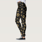 Niedliches Schwarz-Alt-Gold-Paw-Druckmuster Leggings (Links)