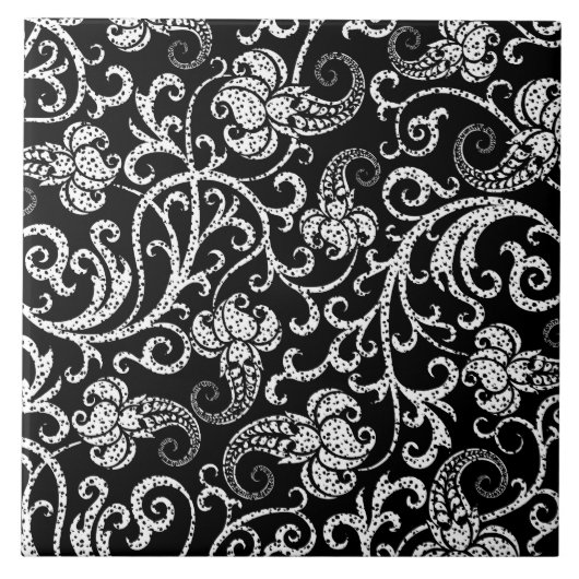 Niedliches Schwarz-Dalmatien-Blume-Hintergrunddesi Fliese (Vorderseite)