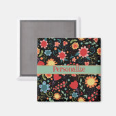 Niedliches Schwarz-Floral Muster Fun Inspirivity M Magnet (Vorderseite/Rückseite)