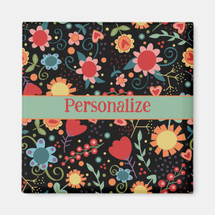 Niedliches Schwarz-Floral Muster Fun Inspirivity M Magnet