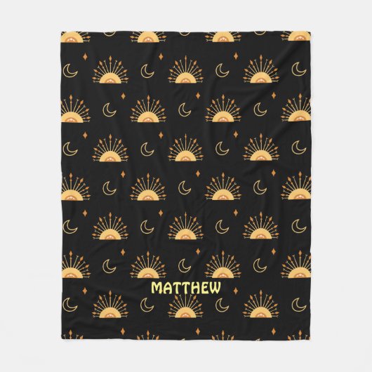 Niedliches Schwarz-Gelb-Boho Celestie Nahtloses Mu Fleecedecke (Vorderseite)