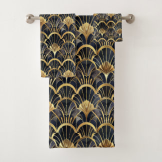 Niedliches Schwarz-Gold-Deko-Fliesen-Muster Badhandtuch Set