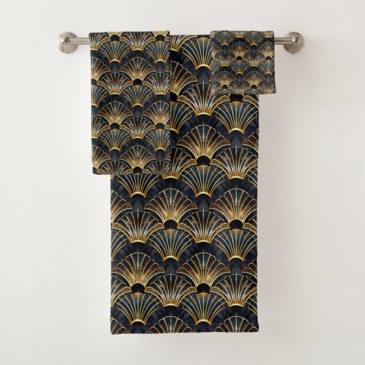 Niedliches Schwarz-Gold-Deko-Fliesen-Muster Badhandtuch Set (Insitu)