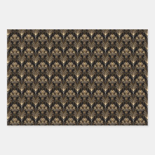 niedliches Schwarz-Gold-Deko-Fliesen-Muster Geschenkpapier Set (Vorderseite 3)