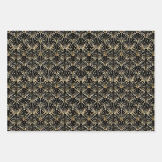 niedliches Schwarz-Gold-Deko-Fliesen-Muster Geschenkpapier Set (Vorderseite 2)