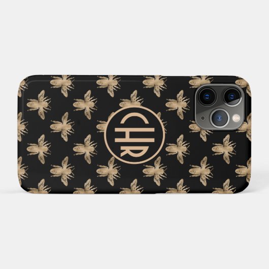 Niedliches Schwarz-Gold-Queen-Monogramm Case-Mate iPhone Hülle (Rückseite (Horizontal))