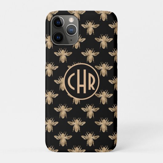 Niedliches Schwarz-Gold-Queen-Monogramm Case-Mate iPhone Hülle (Rückseite)
