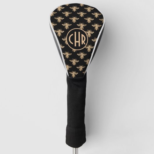 Niedliches Schwarz-Gold-Queen-Monogramm Golf Headcover (Vorderseite)
