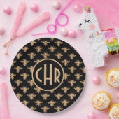 Niedliches Schwarz-Gold-Queen-Monogramm Pappteller (Party)