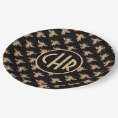 Niedliches Schwarz-Gold-Queen-Monogramm Pappteller (Schrägansicht)
