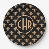 Niedliches Schwarz-Gold-Queen-Monogramm Pappteller (Vorderseite)
