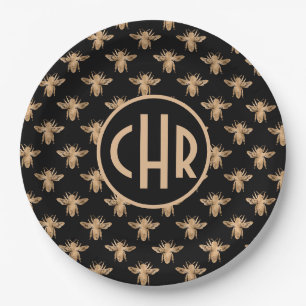 Niedliches Schwarz-Gold-Queen-Monogramm Pappteller