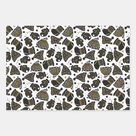 Niedliches Schwarz-Gold-Weihnachtsmuster Geschenkpapier Set (Vorderseite 2)