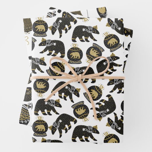 Niedliches Schwarz-Gold-Weihnachtsmuster Geschenkpapier Set (Beispiel)