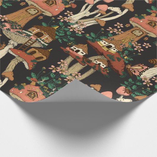 Niedliches Schwarz-Hütte-Core-Mushroom-Muster Geschenkpapier (Ecke)