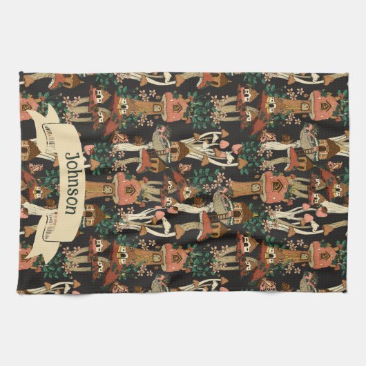 Niedliches Schwarz-Hütte-Core-Mushroom-Muster Geschirrtuch (Horizontal)