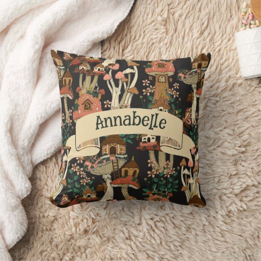 Niedliches Schwarz-Hütte-Core-Mushroom-Muster Kissen (Decke)