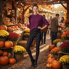 Niedliches Schwarz-Lila-Polka-Punktmuster Leggings