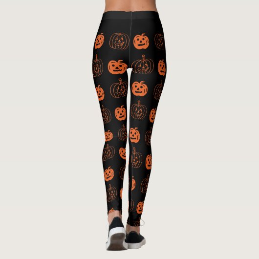 Niedliches Schwarz-Orange-Kürbislaterne-Muster Hal Leggings (Rückseite)